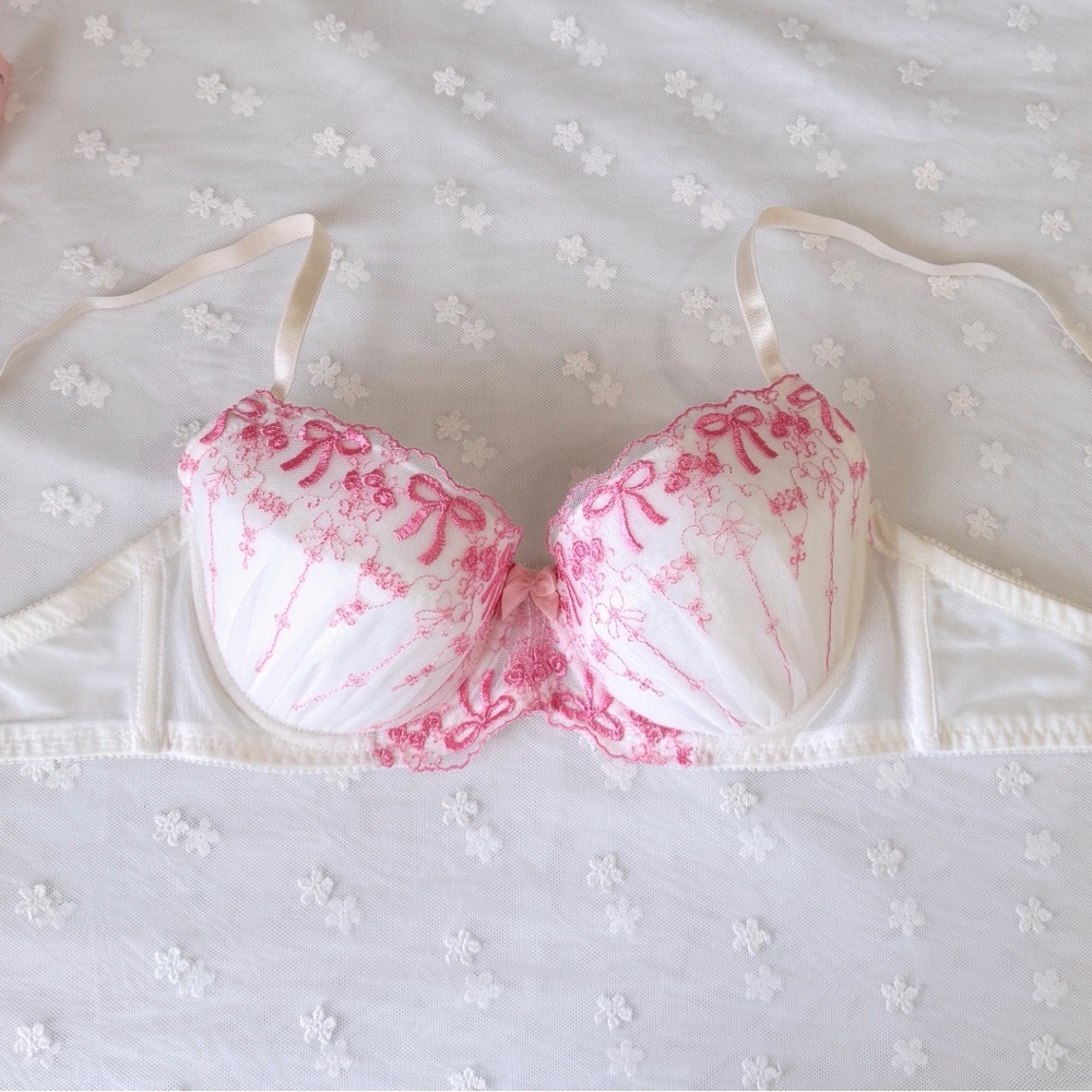 5 bras for $46! US-34C Japanese Brand Sweet Cute Pink Floral Bow Embroidery Bra